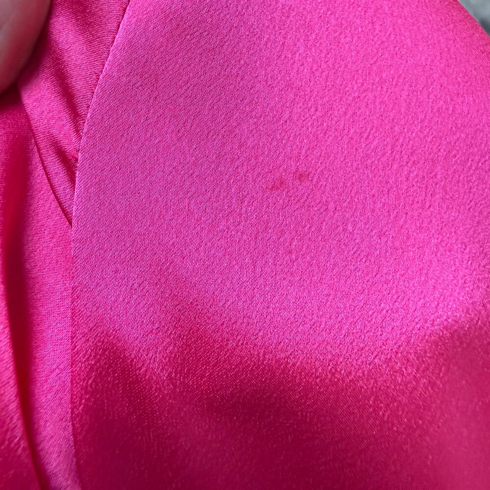 Milly Stella Satin Red Pink Colorblock Tie Waist Long Sleeve V-Neck Mini Dress 4 - Picture 7 of 8